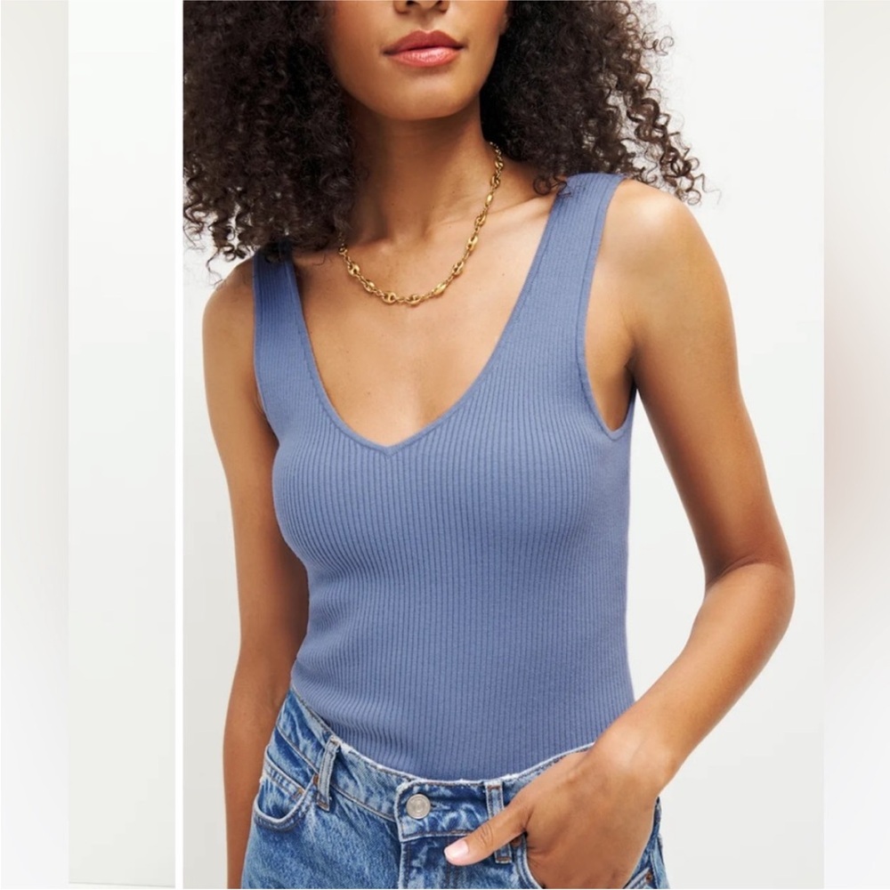 Reformation Slate Blue Ribbed Tank Top